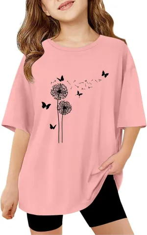 Casual Short Sleeve T-Shirt for Girls,Cute Print Cotton Crewneck Short Sleeve Tees Basic Tees Outfits Tops