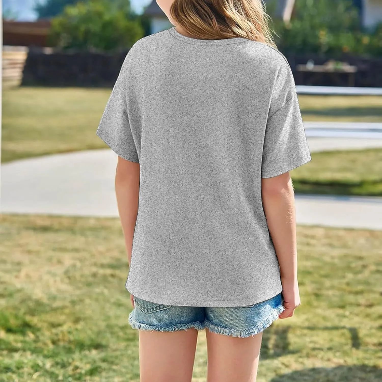 Casual Short Sleeve T-Shirt for Girls,Cute Print Cotton Crewneck Short Sleeve Tees Basic Tees Outfits Tops