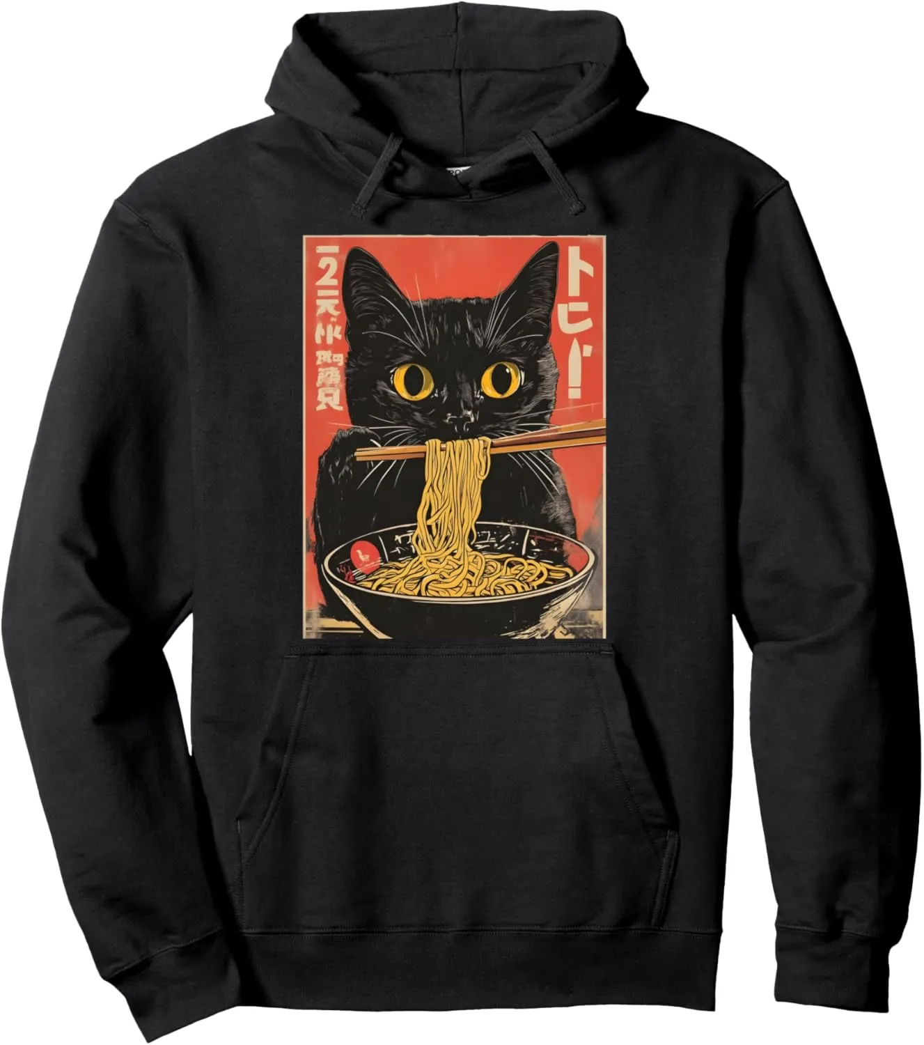 Cat Ramen Japanese Funny Graphic Anime Tees Kawaii Cat Women Pullover Hoodie