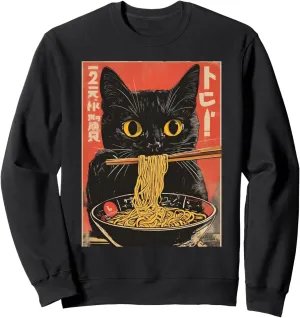 Cat Ramen Japanese Funny Graphic Anime Tees Kawaii Cat Women Sweatshirt