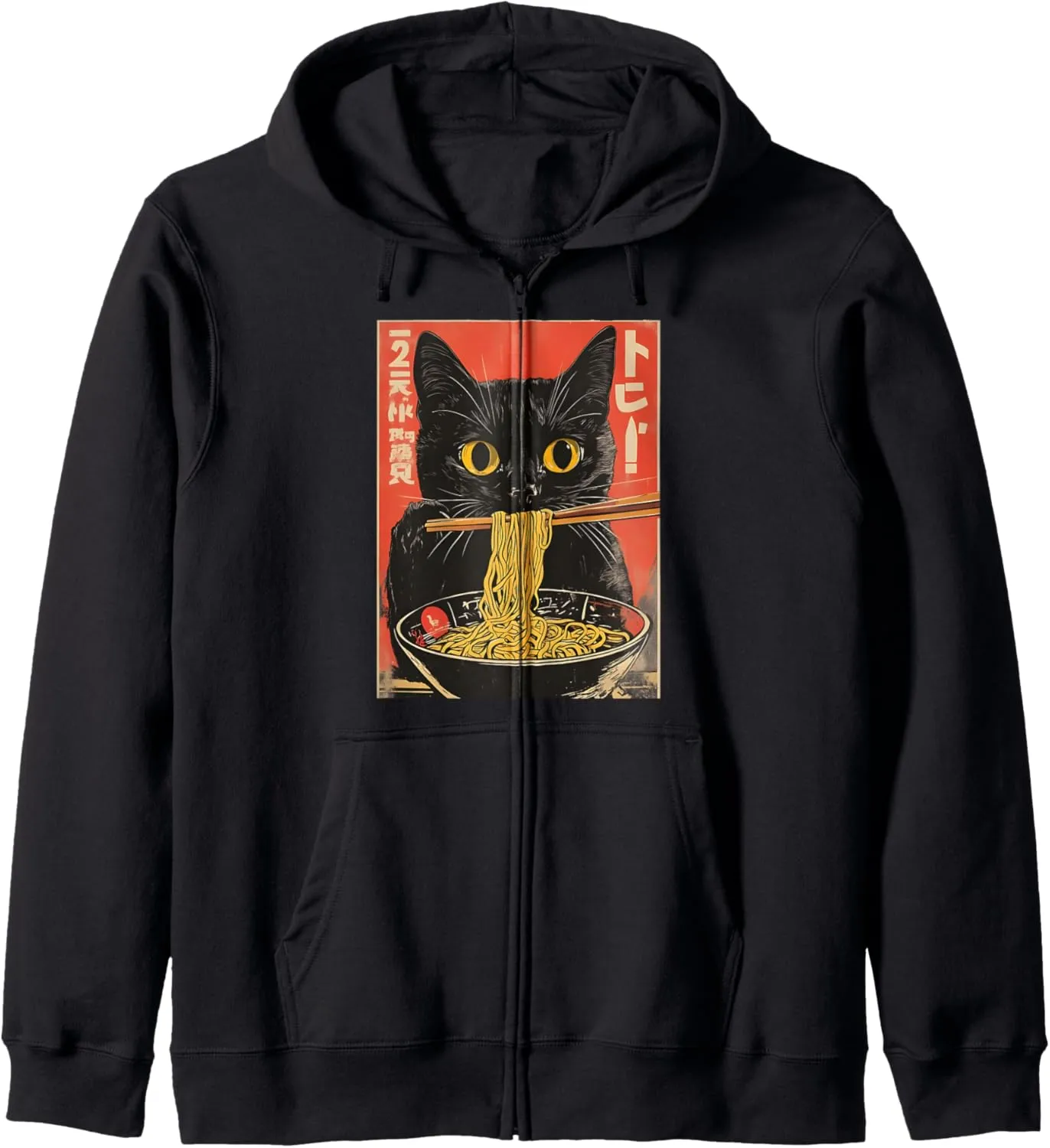 Cat Ramen Japanese Funny Graphic Anime Tees Kawaii Cat Women Zip Hoodie