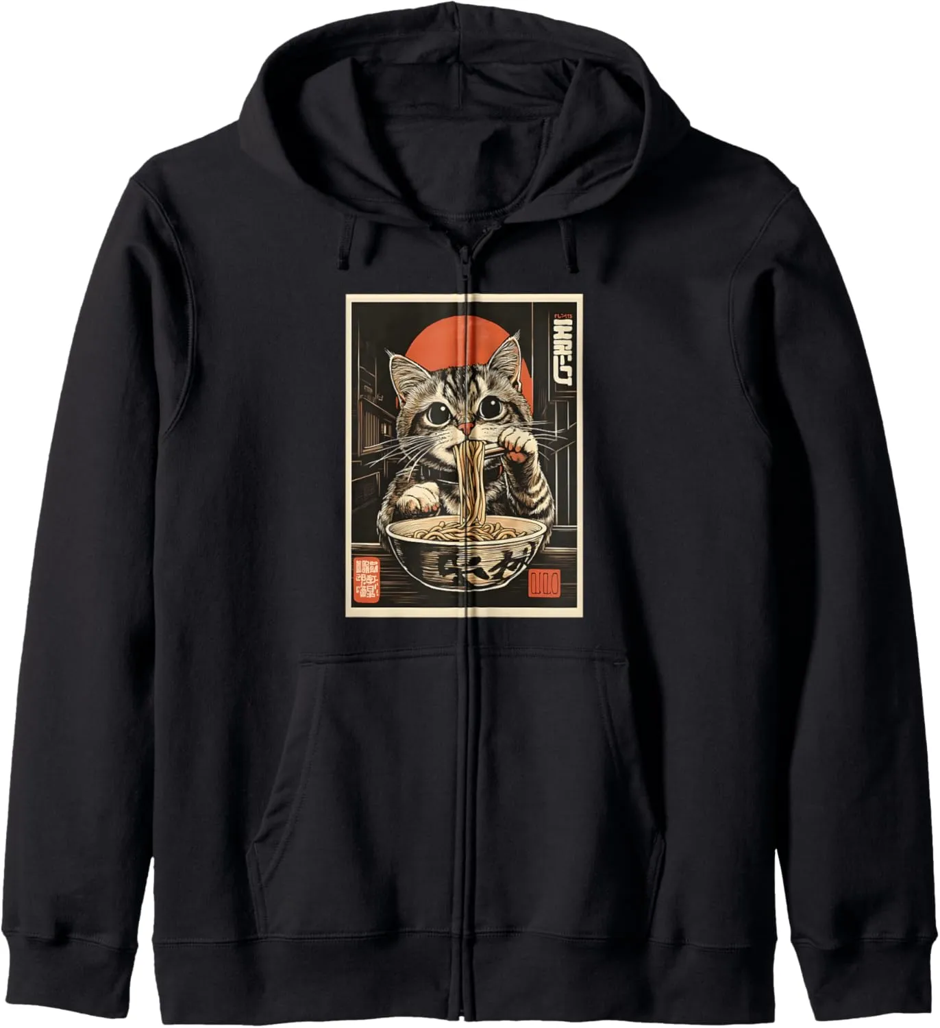 Cat Ramen Japanese Funny Graphic Anime Tees Kawaii Cat Women Zip Hoodie
