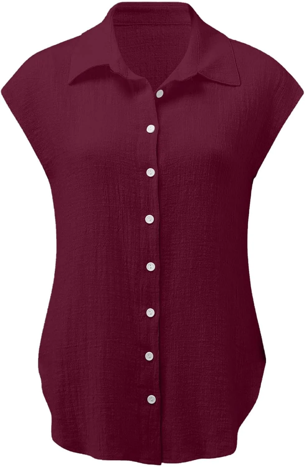 Cotton Linen Cap Sleeve T Shirts for Women V Neck Button Down Shirts Summer Blouses 2025 Trendy Solid Cute Tshirts