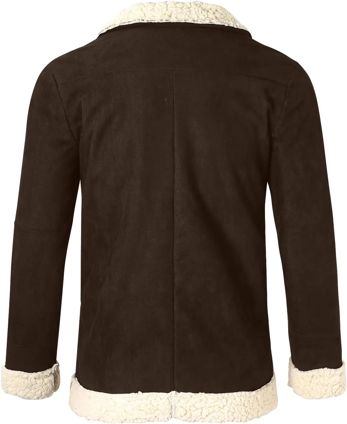 CRNTCEM Mens Shearling Sheepskin Leather Jacket Classic Brown Cotton Turn-Down Collar Sherpa Lined Warm Winter Casual Coats