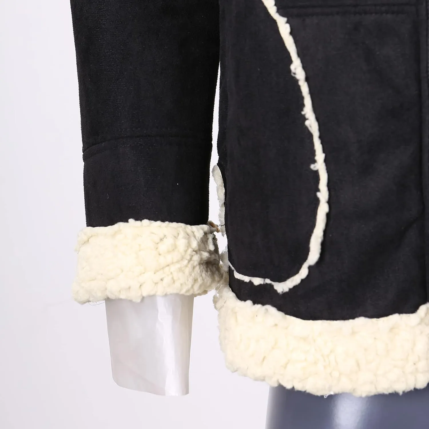 CRNTCEM Mens Shearling Sheepskin Leather Jacket Classic Brown Cotton Turn-Down Collar Sherpa Lined Warm Winter Casual Coats