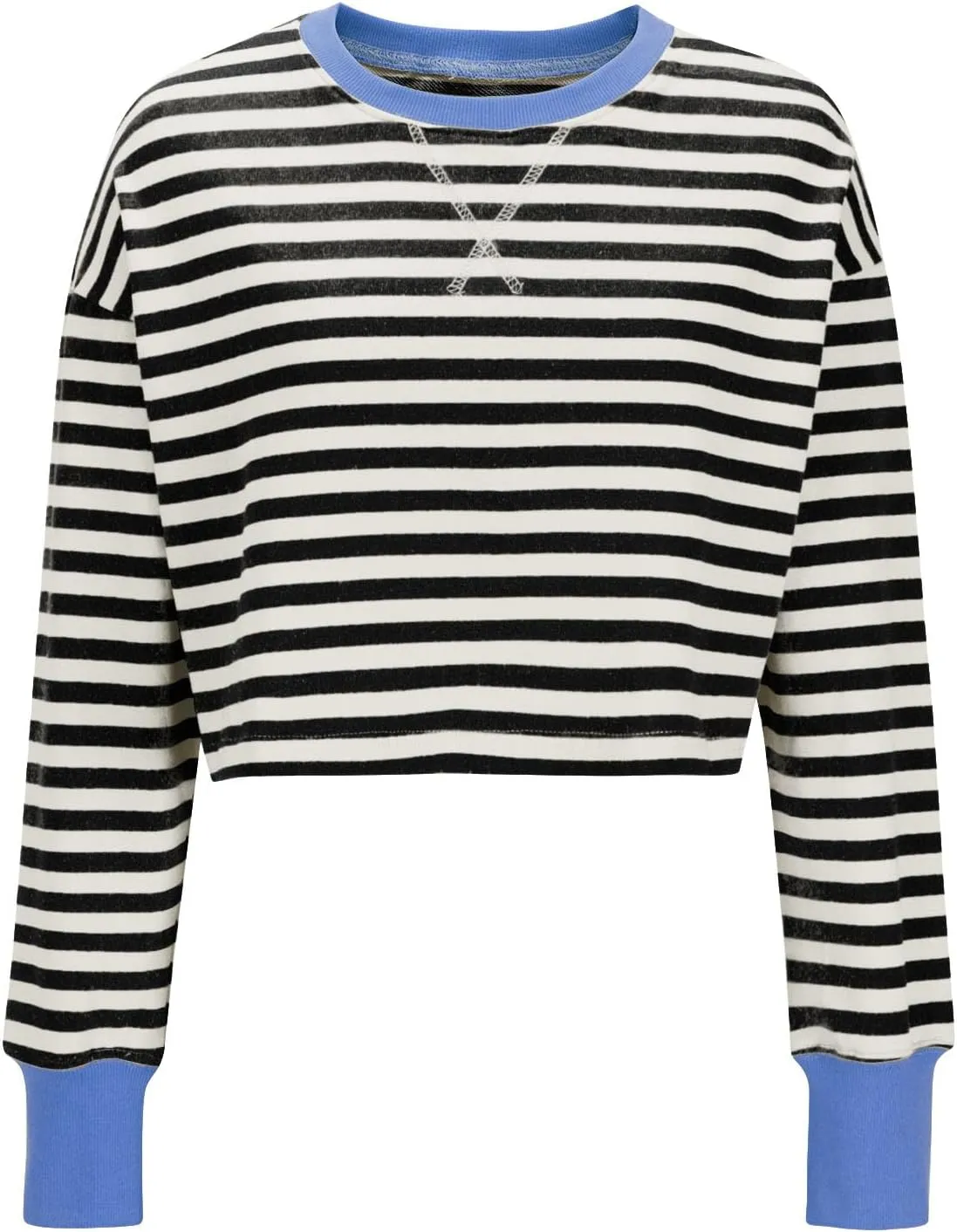 Cropped Long Sleeve Crew Neck Sweatshirt For Women 2024 Fall Fashion Striped Pullover Tops Y2K Clothes