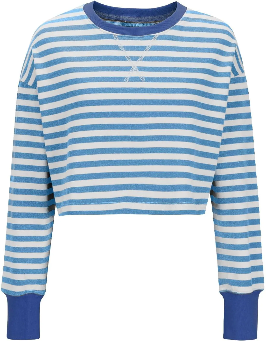 Cropped Long Sleeve Crew Neck Sweatshirt For Women 2024 Fall Fashion Striped Pullover Tops Y2K Clothes