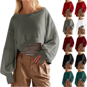 Cropped Sweatshirt For Women Fashion 2024 Casual Long Sleeve Crewneck Oversized Pullover Sweatshirts Fall y2k Clothes