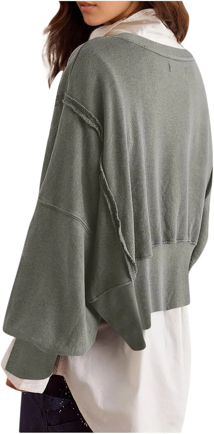 Cropped Sweatshirt For Women Fashion 2024 Casual Long Sleeve Crewneck Oversized Pullover Sweatshirts Fall y2k Clothes