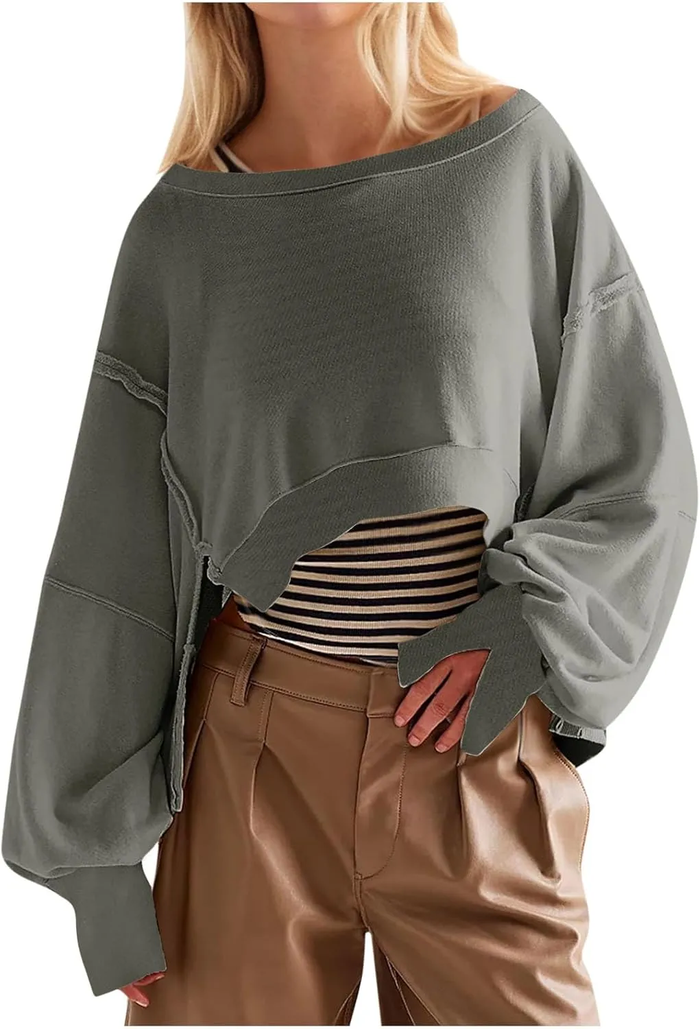 Cropped Sweatshirt For Women Fashion 2024 Casual Long Sleeve Crewneck Oversized Pullover Sweatshirts Fall y2k Clothes