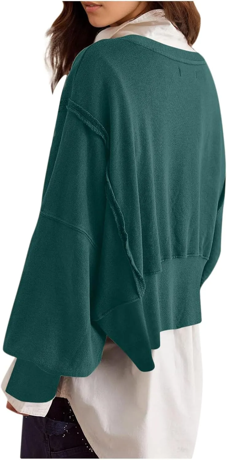 Cropped Sweatshirt For Women Fashion 2024 Casual Long Sleeve Crewneck Oversized Pullover Sweatshirts Fall y2k Clothes