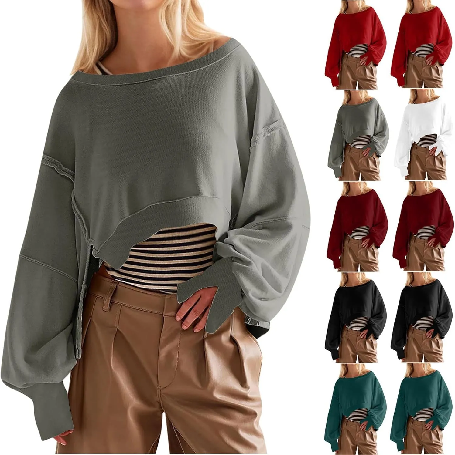 Cropped Sweatshirt For Women Fashion 2024 Casual Long Sleeve Crewneck Oversized Pullover Sweatshirts Fall y2k Clothes