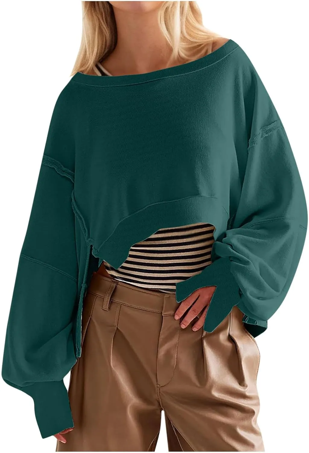 Cropped Sweatshirt For Women Fashion 2024 Casual Long Sleeve Crewneck Oversized Pullover Sweatshirts Fall y2k Clothes