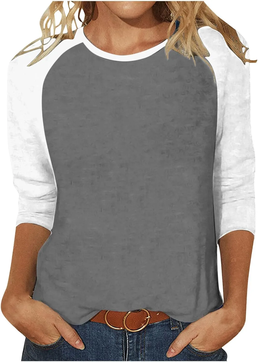 Custom Shirt, Your Own Design Text/Photo/Image/Logo Women Printed Tshirt Patchwork 3/4 Sleeve Blouse Tops
