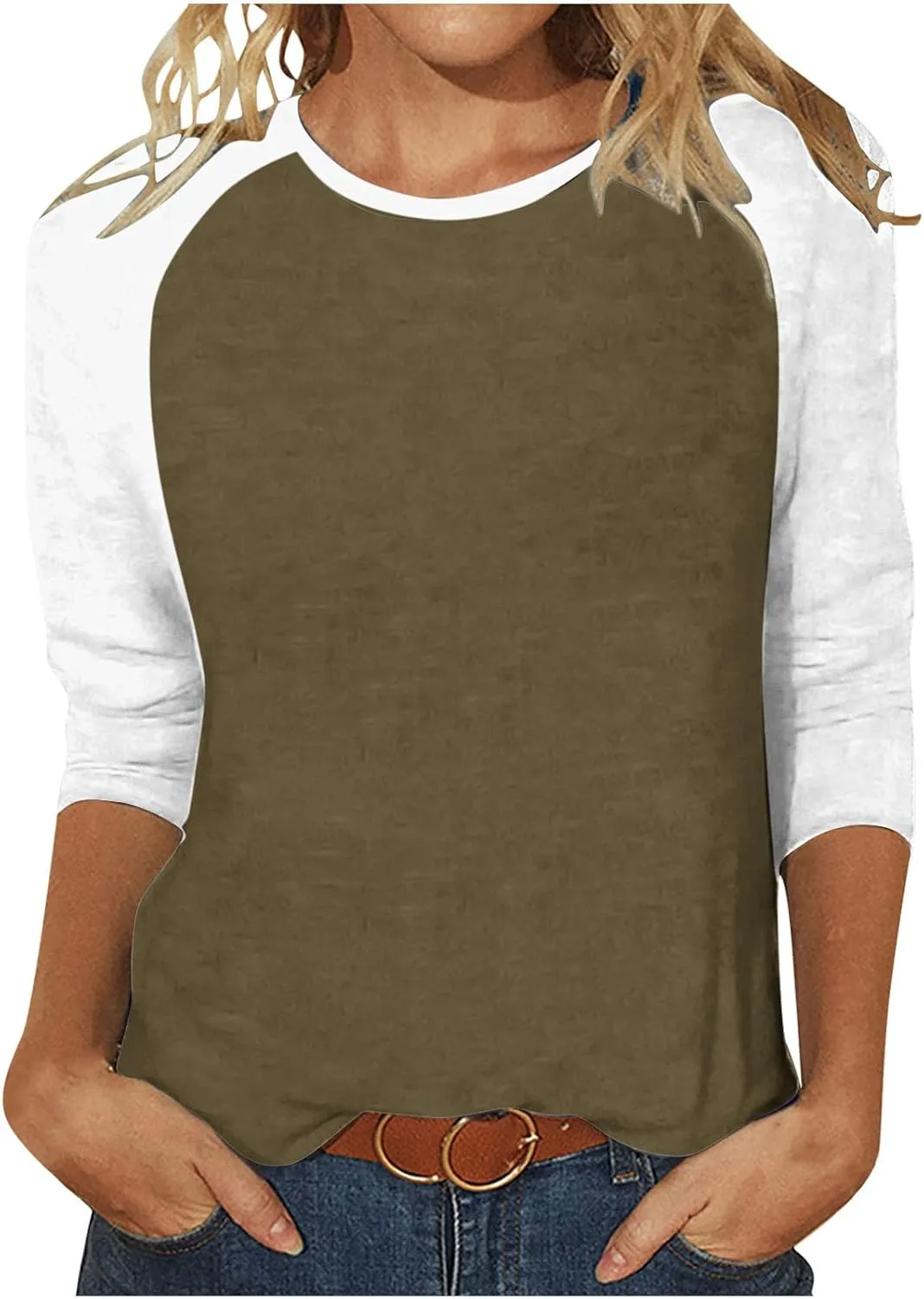 Custom Shirt, Your Own Design Text/Photo/Image/Logo Women Printed Tshirt Patchwork 3/4 Sleeve Blouse Tops