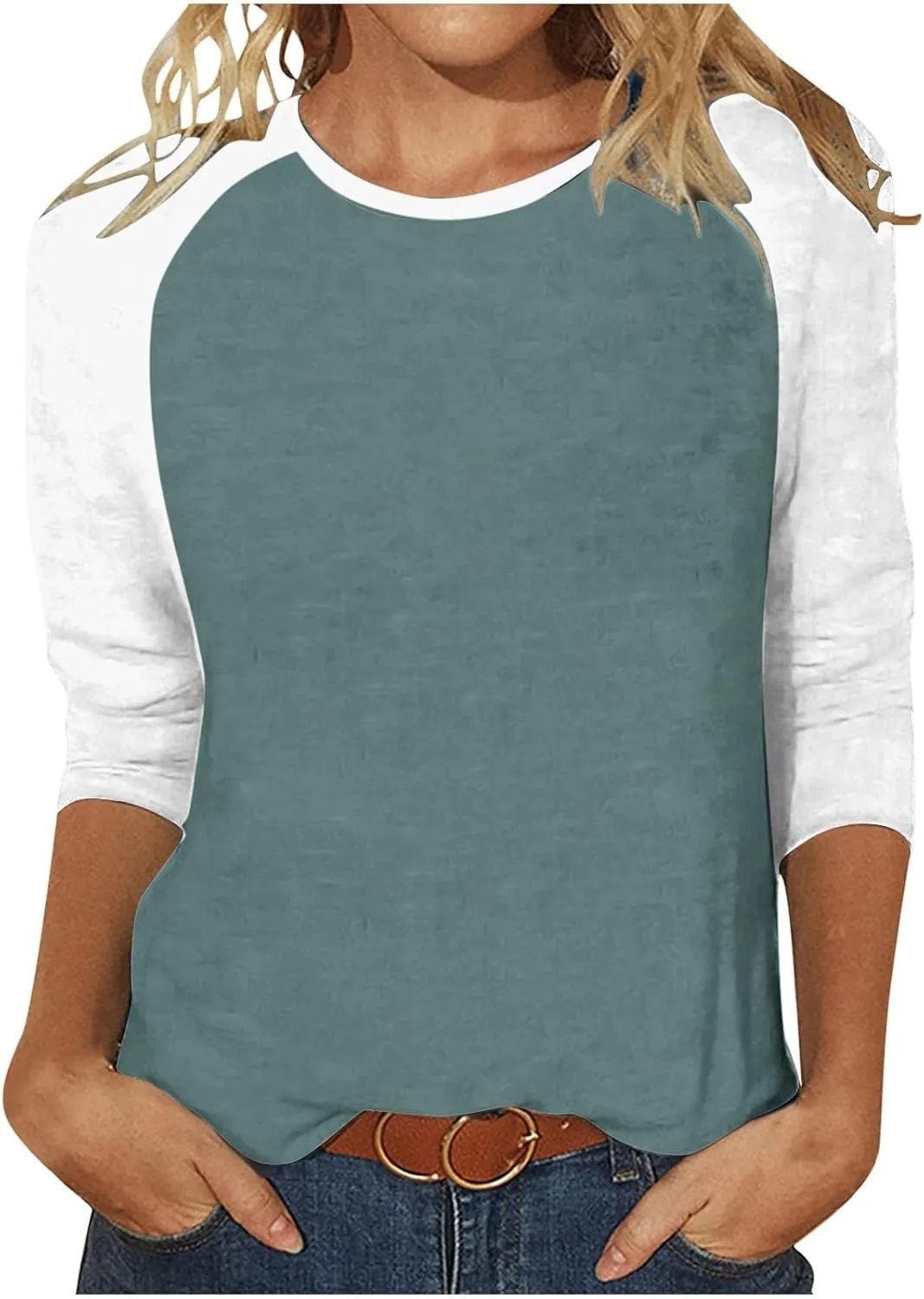 Custom Shirt, Your Own Design Text/Photo/Image/Logo Women Printed Tshirt Patchwork 3/4 Sleeve Blouse Tops
