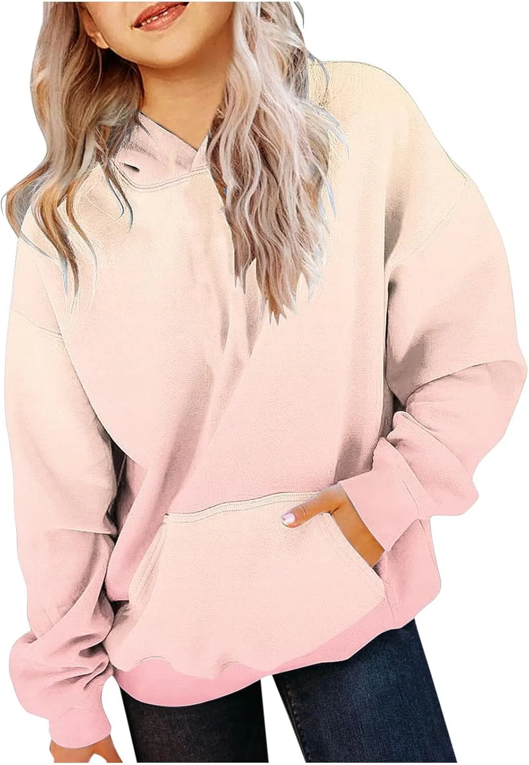 Cute Hoodies For Girls Oversized Long Sleeve Sweatshirt Gradient Teen Girls Pullover Tops 2-13 Years