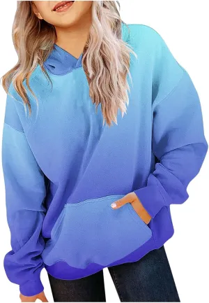 Cute Hoodies For Girls Oversized Long Sleeve Sweatshirt Gradient Teen Girls Pullover Tops 2-13 Years