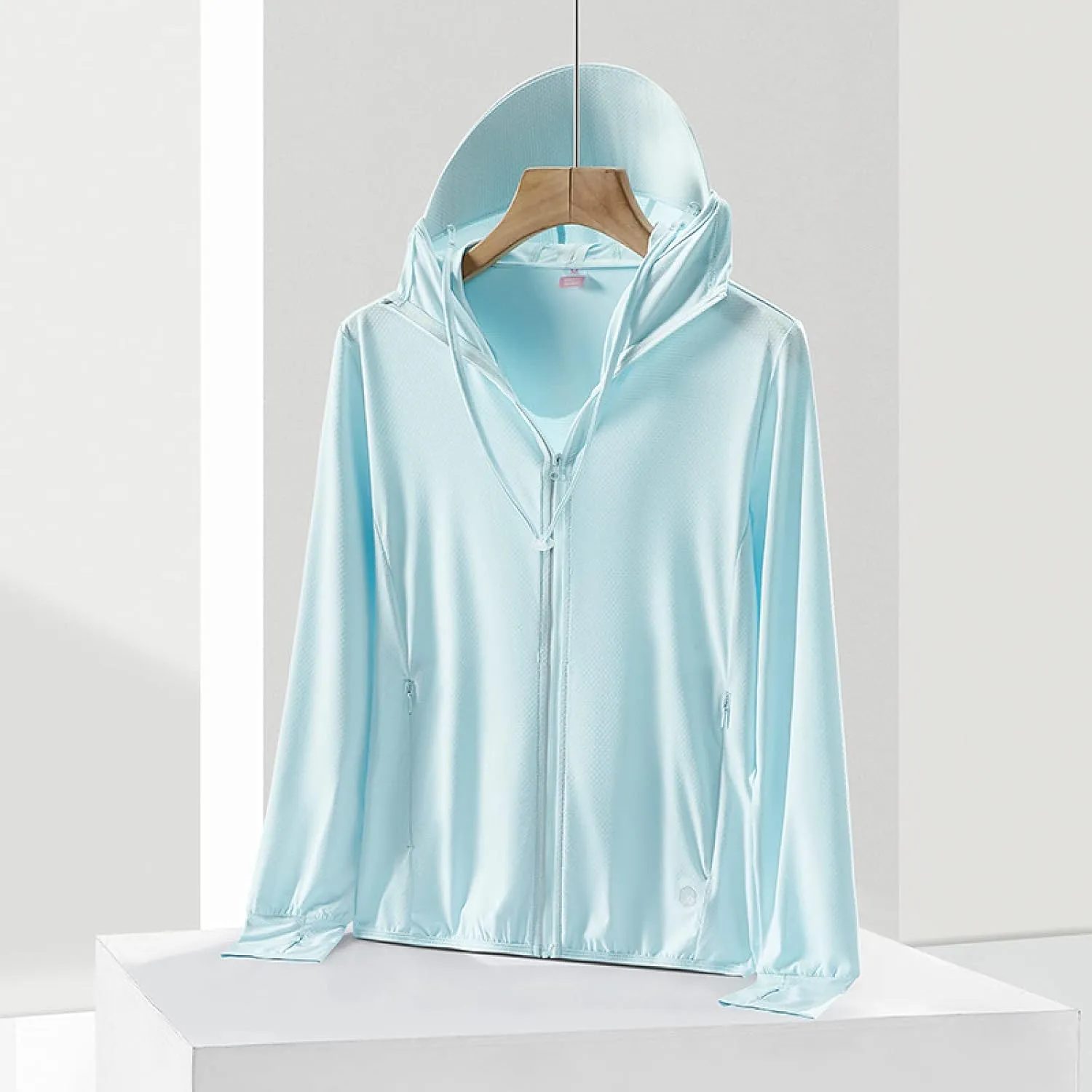 Cycling Clothing Women, Breathable Ice Silk, Hooded Couple Sun Protection, Blue 3, XL,Running Hiking Light Jackets