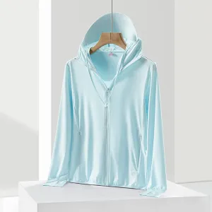 Cycling Clothing Women, Breathable Ice Silk, Hooded Couple Sun Protection, Blue 3, XL,Running Hiking Light Jackets