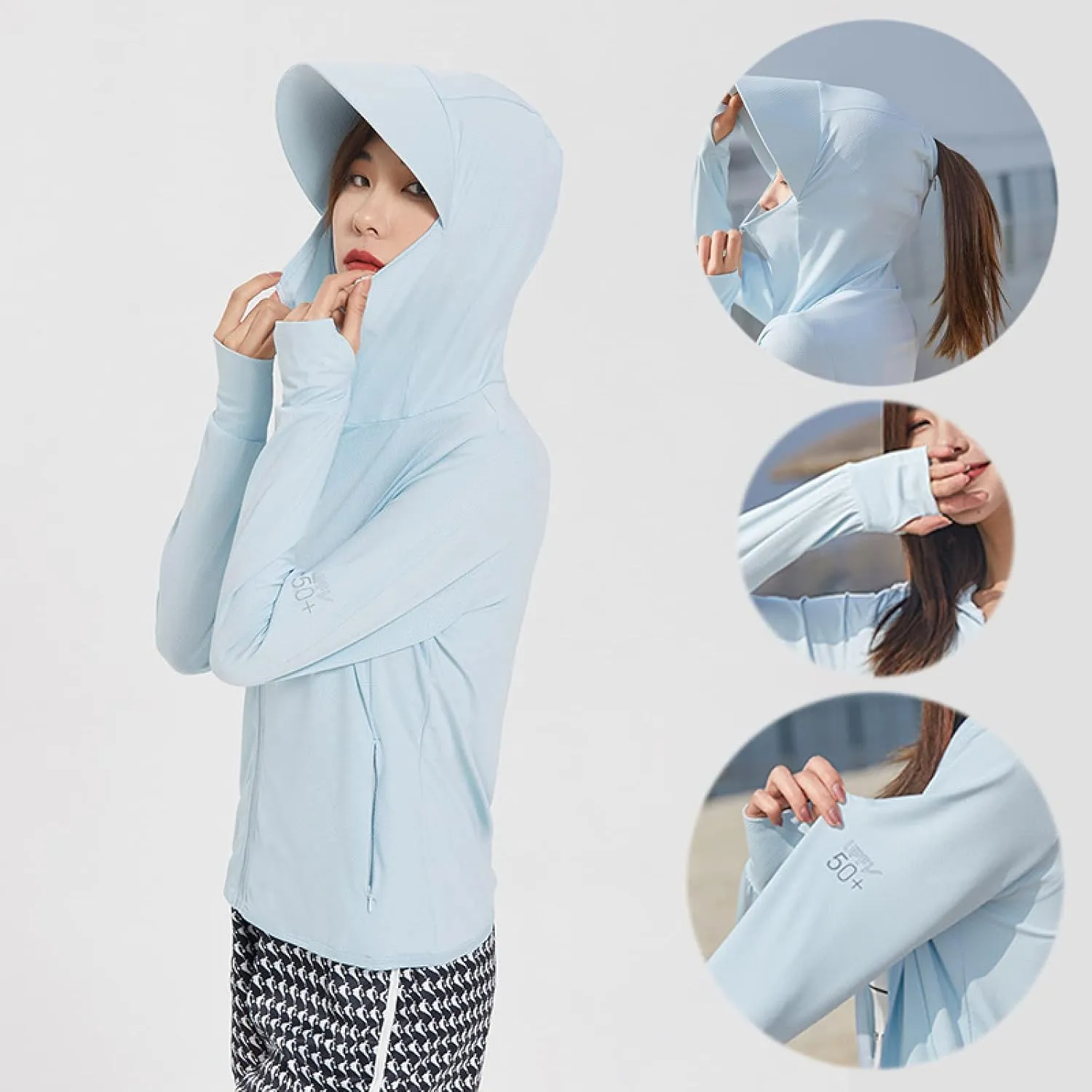 Cycling Clothing Women, Breathable Thin Ice Silk, Couple Sun Protection Clothing, Blue 2,4XL,Running Hiking Light Jackets