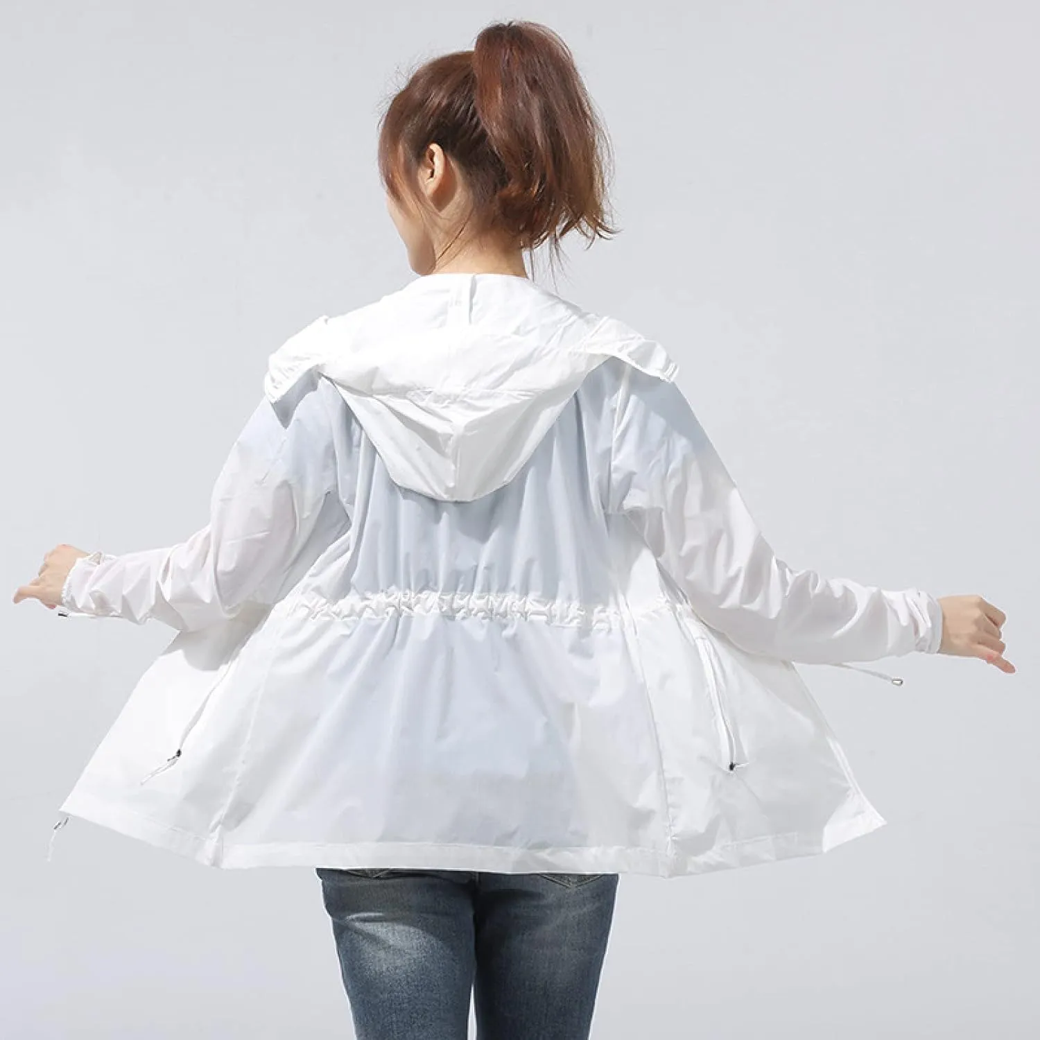 Cycling Clothing Women, Lightweight and Breathable, Mid-Length Sun Protection Jacket, White, 4XL,Running Hiking Light Jackets