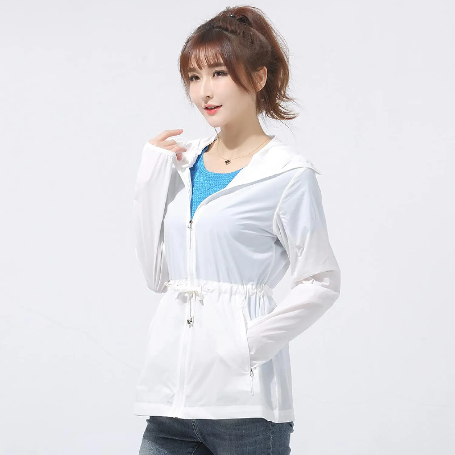 Cycling Clothing Women, Lightweight and Breathable, Mid-Length Sun Protection Jacket, White, 4XL,Running Hiking Light Jackets