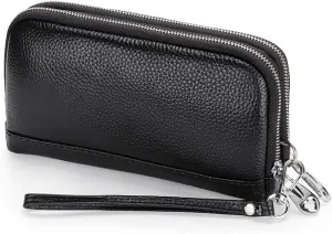 Double zipper clutch for women, multi-functional top layer cowhide long wallet, genuine leather clutch