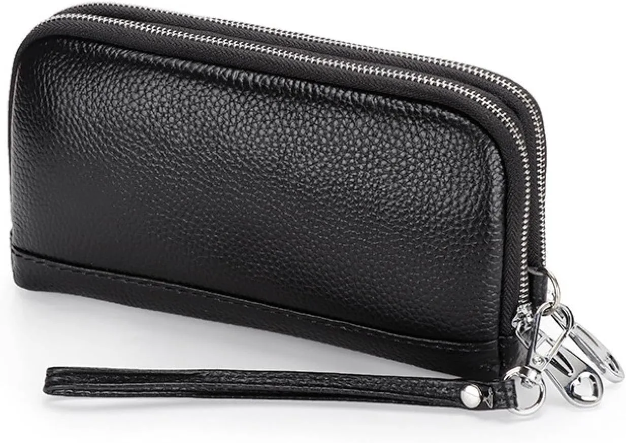 Double zipper clutch for women, multi-functional top layer cowhide long wallet, genuine leather clutch