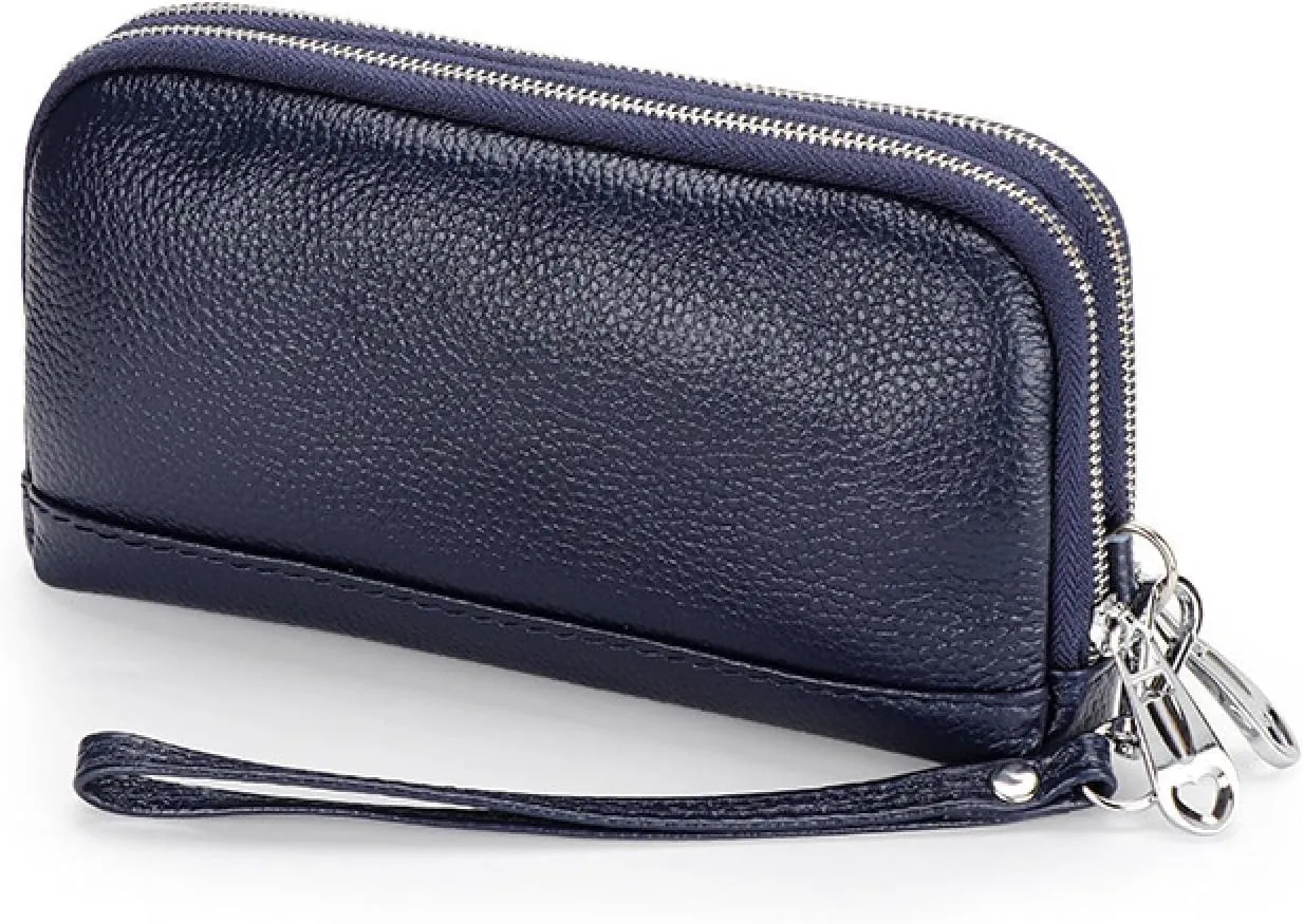 Double zipper clutch for women, multi-functional top layer cowhide long wallet, genuine leather clutch