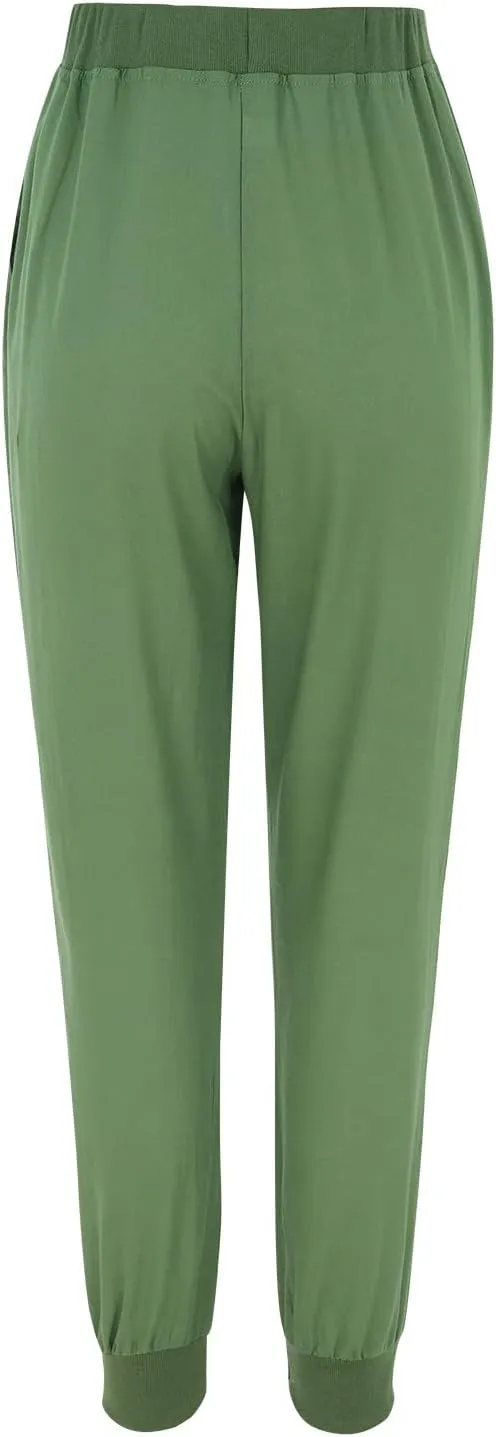 Elastic Waist Pants For Women Loose Cinch Bottom Cotton Linen Summer Plain Trousers Lounge Tapered Pants with Pockets