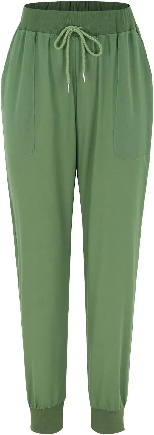 Elastic Waist Pants For Women Loose Cinch Bottom Cotton Linen Summer Plain Trousers Lounge Tapered Pants with Pockets