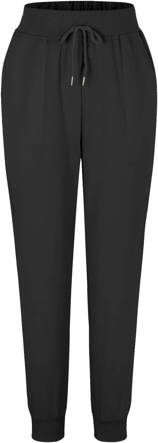 Elastic Waist Pants For Women Loose Cinch Bottom Cotton Linen Summer Plain Trousers Lounge Tapered Pants with Pockets