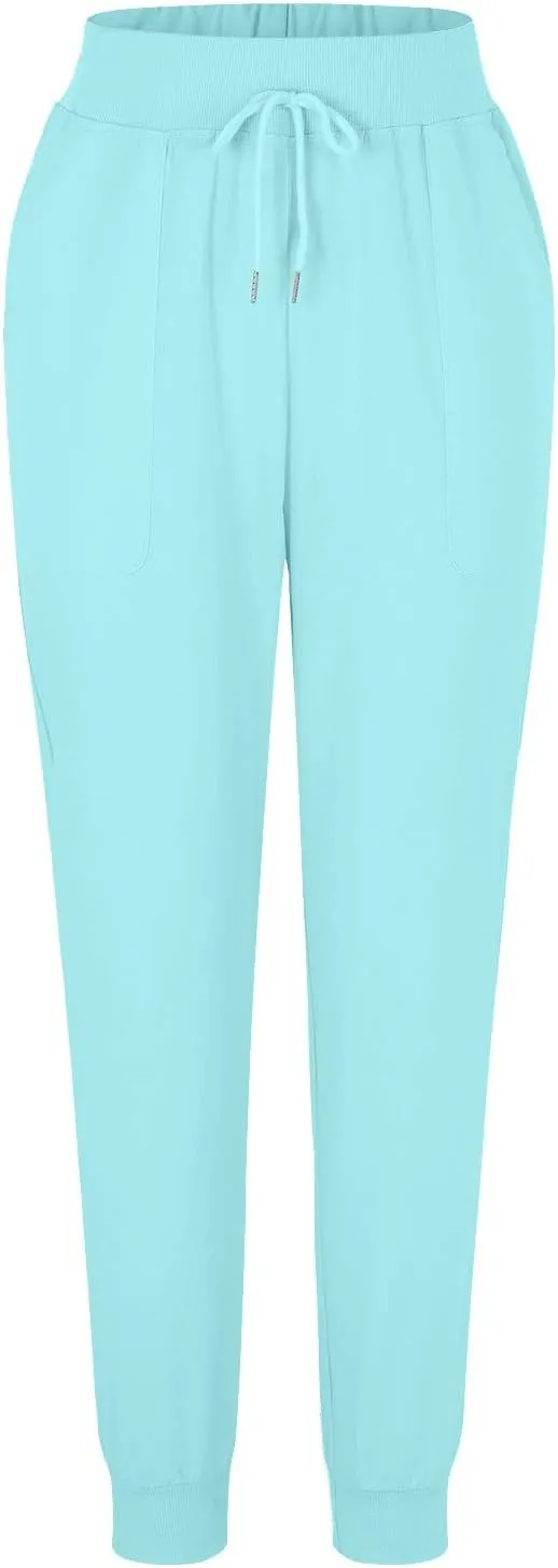 Elastic Waist Pants For Women Loose Cinch Bottom Cotton Linen Summer Plain Trousers Lounge Tapered Pants with Pockets