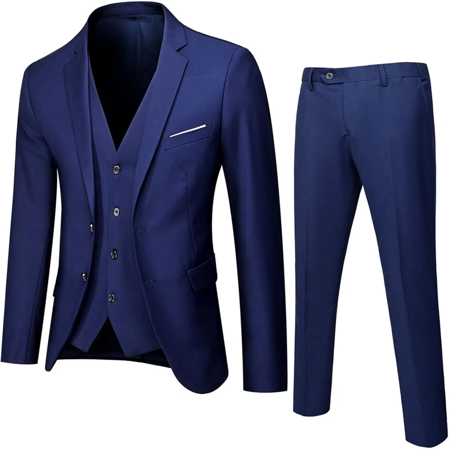 evzosrz Men Suits 3 Pieces Set Two Button Slim Fit Solid Color Jacket Tuxedo Formal Smart Wedding Business Casual Suit