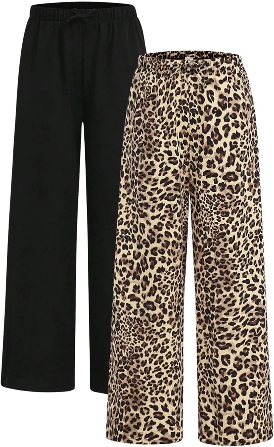 Floerns Girl's 2 Pcs Drawstring Waist Trousers Straight Wide Leg Loose Pants with Pockets