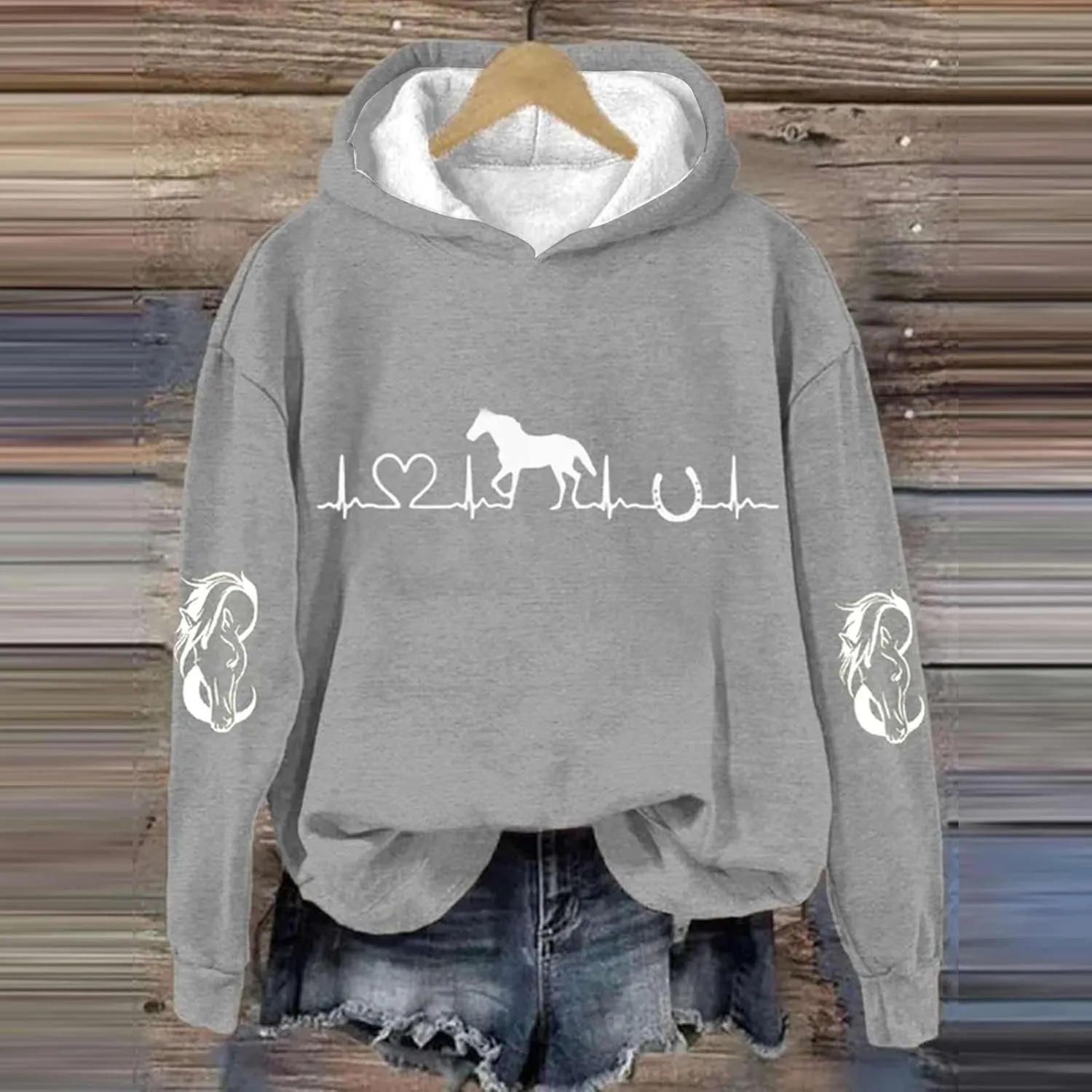 Funny Horse Hoodies for Women Fashion Printed Crewneck Sweatshirts Causal Horse Lover Sports Fall Winter Outfits