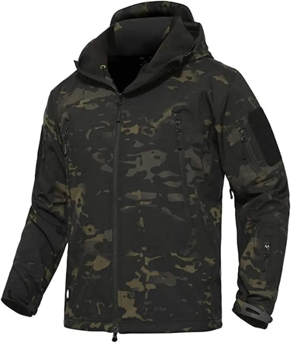 HARGLESMAN Men's Outdoor Waterproof Soft Shell Hooded Fleece Military Functional Jacket