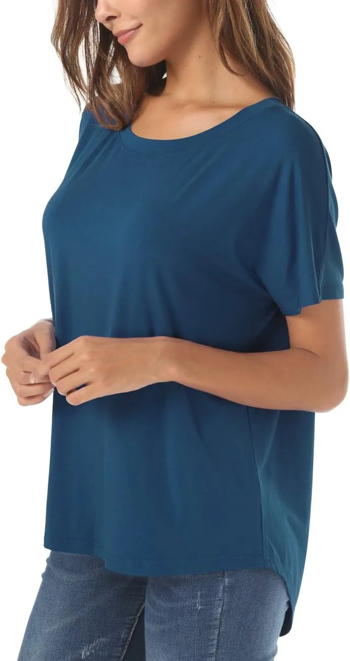 Herou Casual Summer Short Sleeve High Low Loose T Shirt Basic Tees Tops for Women