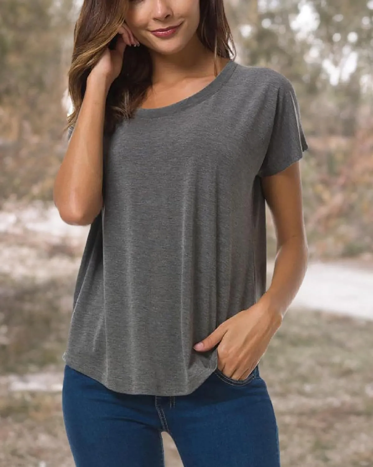 Herou Casual Summer Short Sleeve High Low Loose T Shirt Basic Tees Tops for Women