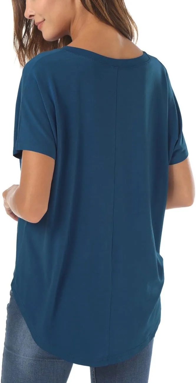 Herou Casual Summer Short Sleeve High Low Loose T Shirt Basic Tees Tops for Women