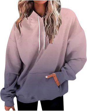 Hoodies for Women Casual Long Sleeve Oversized Sweatshirts Drawstring Pullover Fashion Multicolor Hoodie with Pocket
