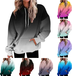 Hoodies for Women Casual Long Sleeve Oversized Sweatshirts Drawstring Pullover Fashion Multicolor Hoodie with Pocket