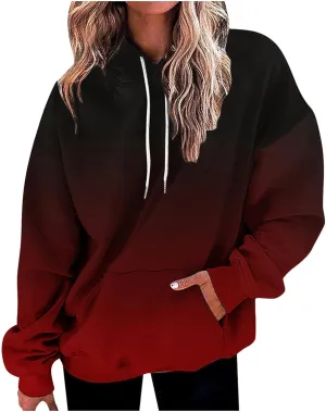 Hoodies for Women Casual Long Sleeve Oversized Sweatshirts Drawstring Pullover Fashion Multicolor Hoodie with Pocket