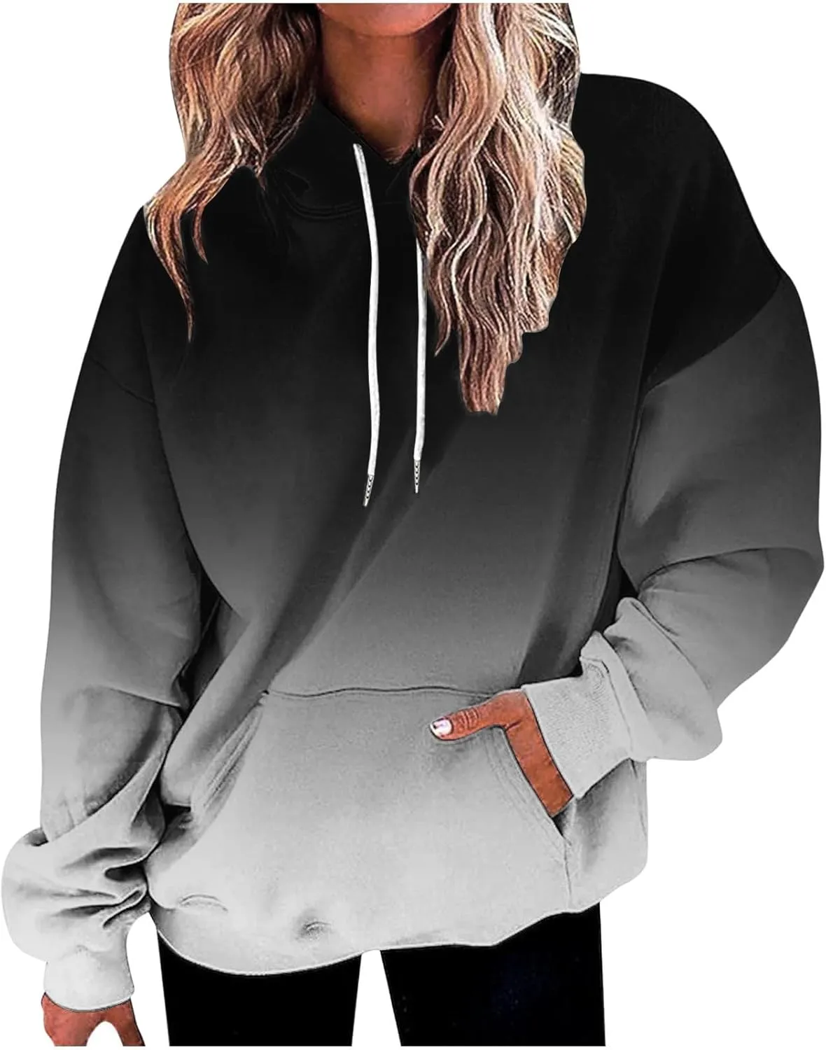 Hoodies for Women Casual Long Sleeve Oversized Sweatshirts Drawstring Pullover Fashion Multicolor Hoodie with Pocket