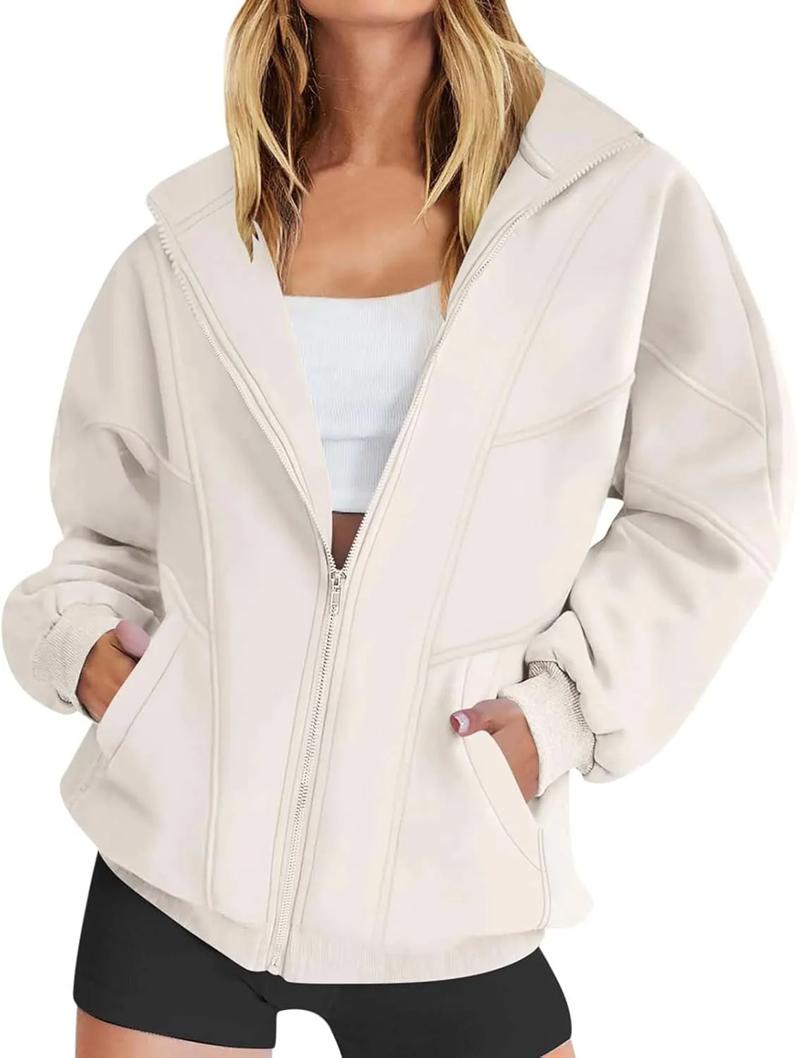 Hoodies for Womens Oversized Sweatshirt Full Zip Up Jacket Casual Loose Fall Fashion Clothes Workout Outfits