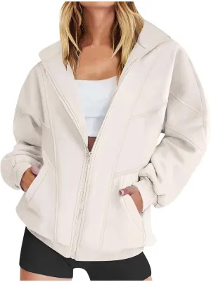 Hoodies for Womens Oversized Sweatshirt Full Zip Up Jacket Casual Loose Fall Fashion Clothes Workout Outfits