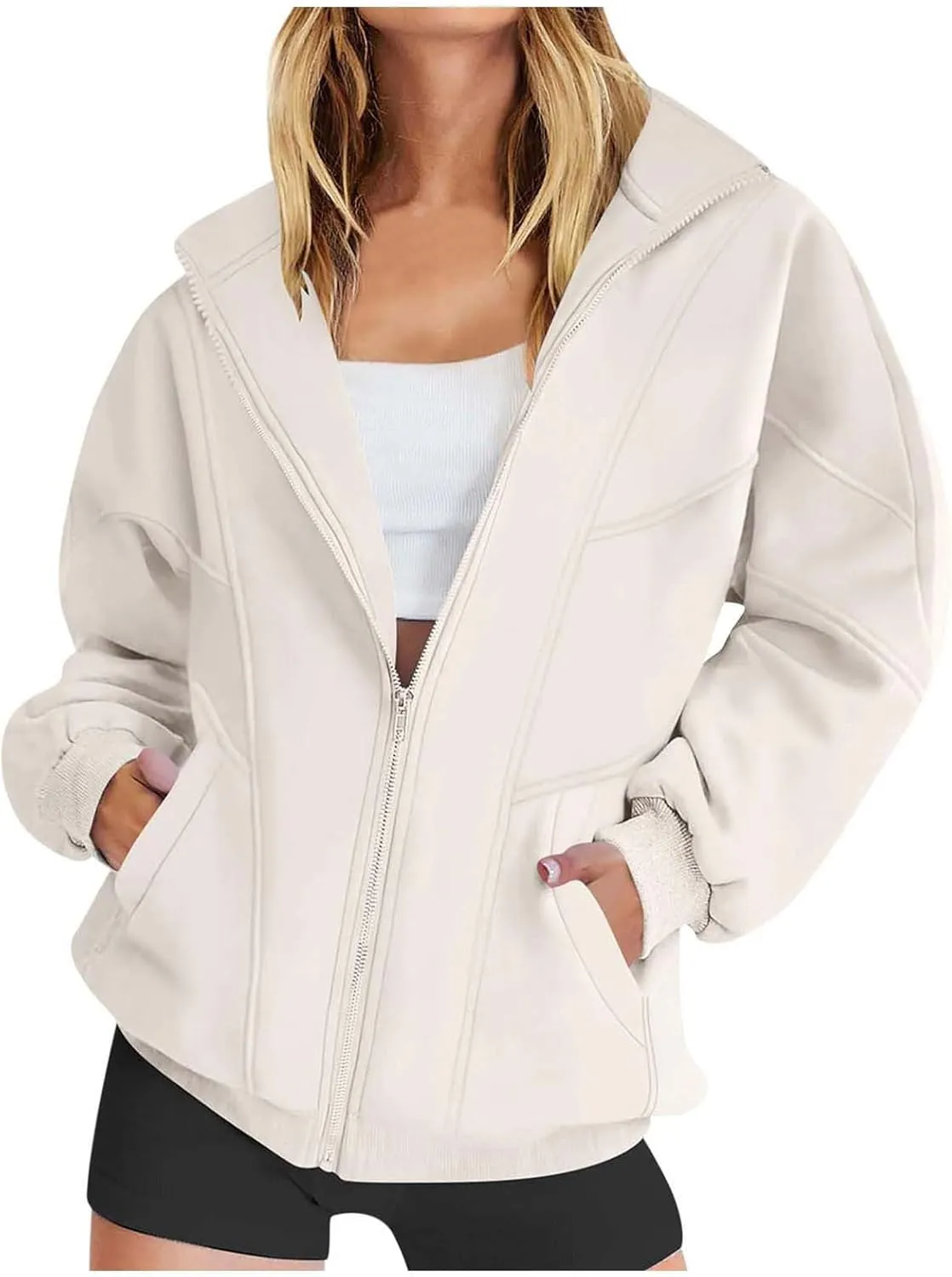 Hoodies for Womens Oversized Sweatshirt Full Zip Up Jacket Casual Loose Fall Fashion Clothes Workout Outfits