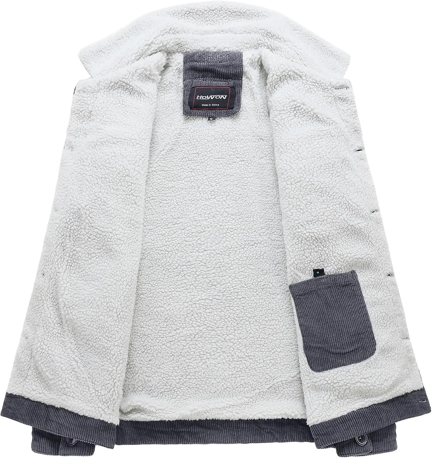 HOW'ON Men's Corduroy Jacket Sherpa Lined Warm Jackets Fur Collar Casual Coats