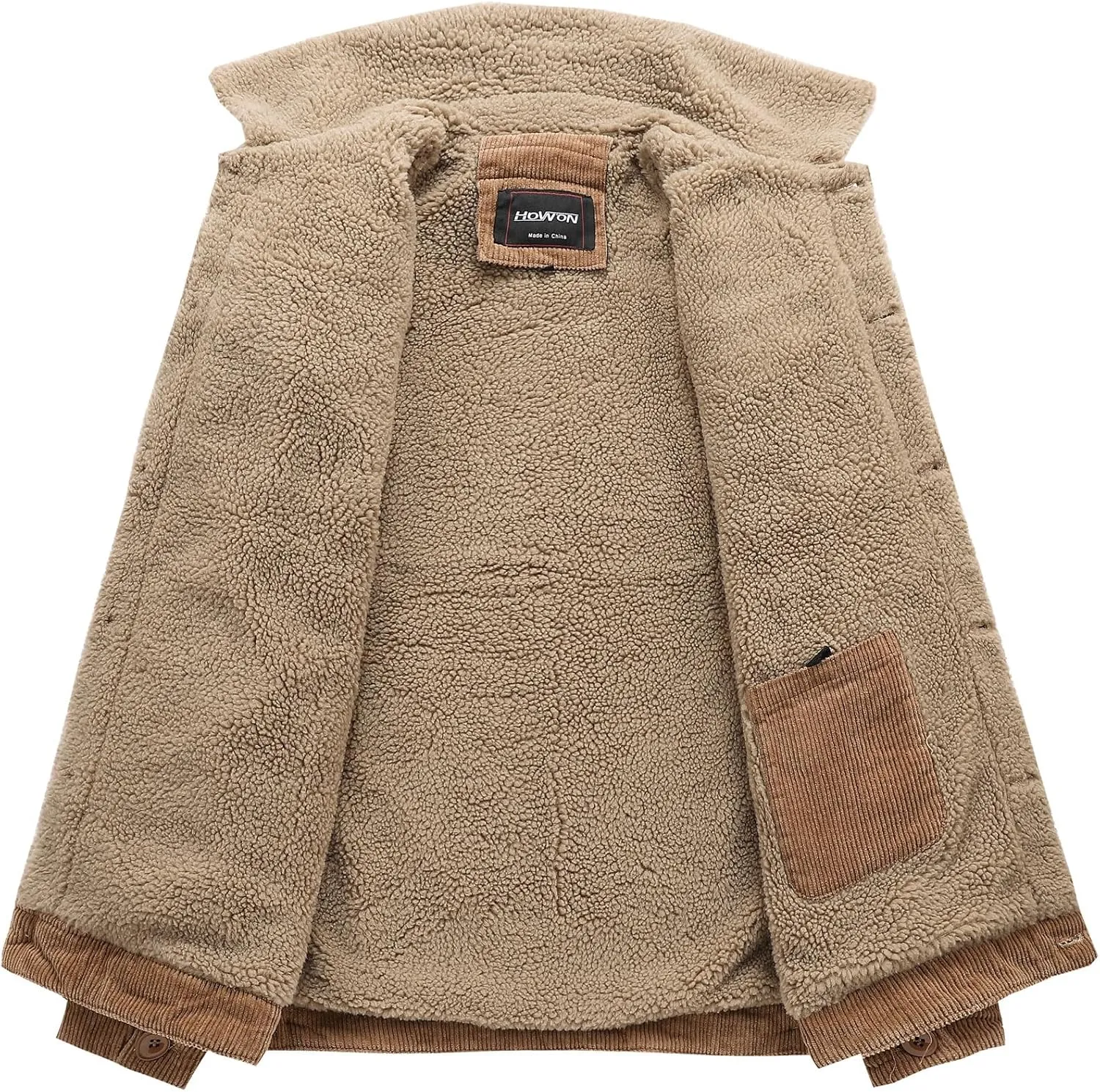 HOW'ON Men's Corduroy Jacket Sherpa Lined Warm Jackets Fur Collar Casual Coats